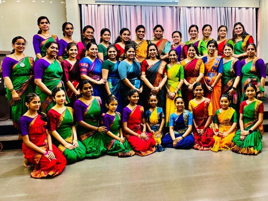 Bharatanatyam classical dance student in Araimandi pose at Bhavayami Dance School Kuwait